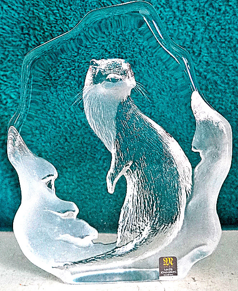 Otter Glas-Kristallskulptur von Mats Jonasson