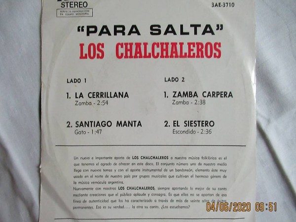  PARA SALTA VICTOR 3AE-3710 LOS CHALCHALEROS