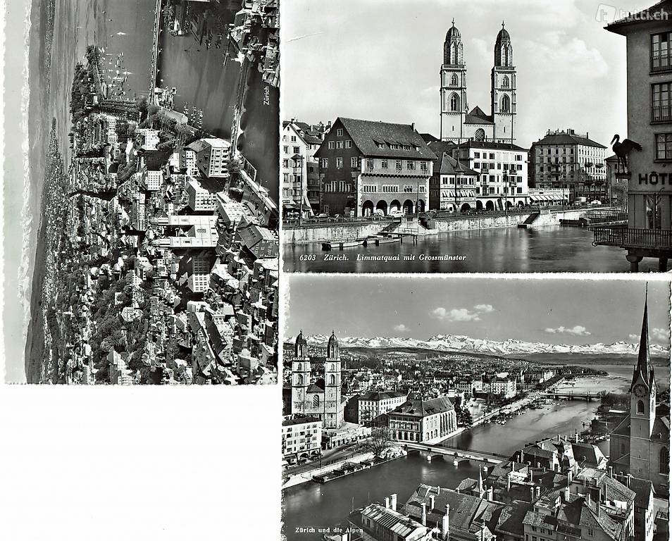 Zürich Limmatquai, 3 alte Ansichtskarten ca. 1940-1950